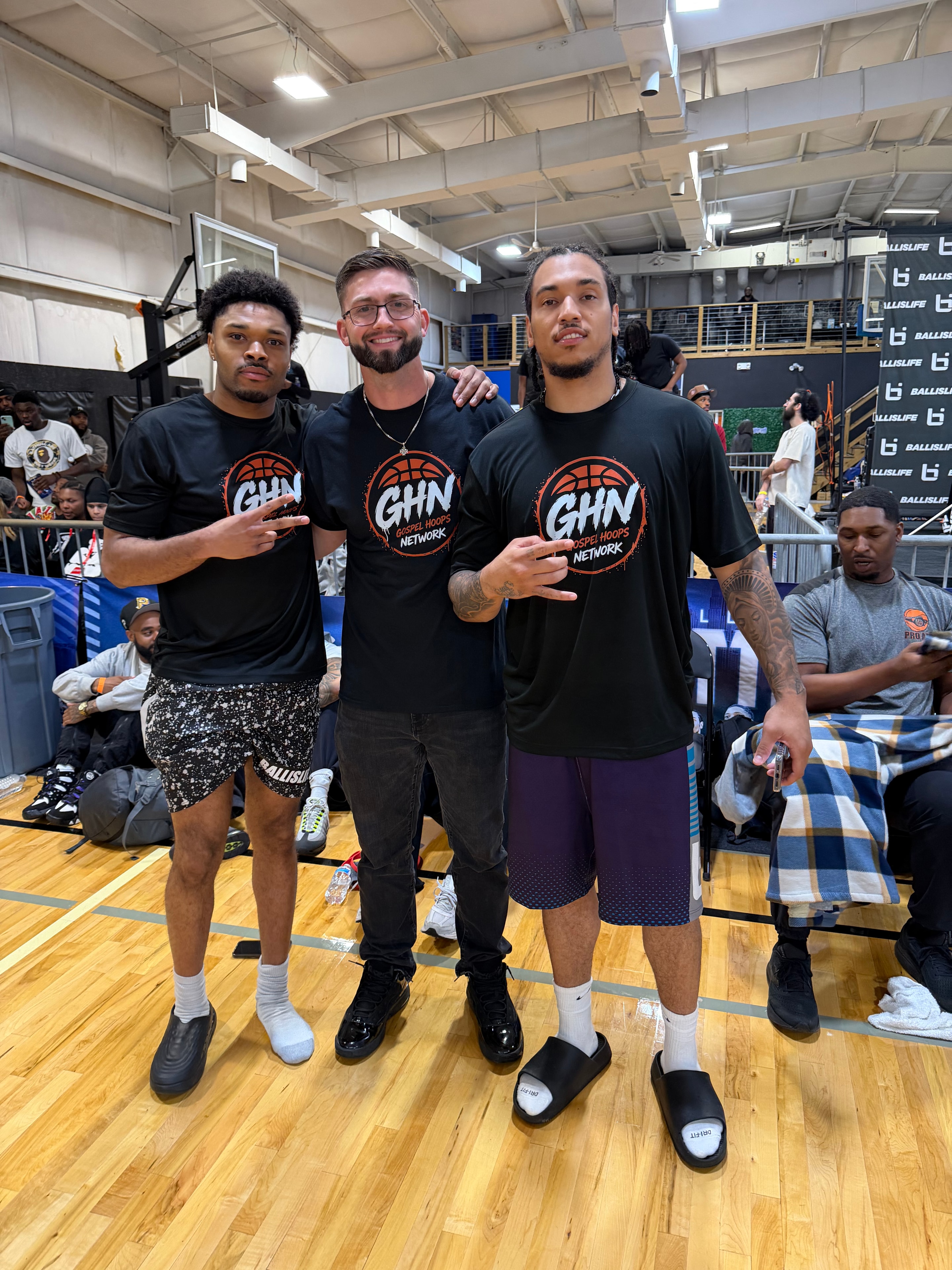 GHN crew repping tees on the court